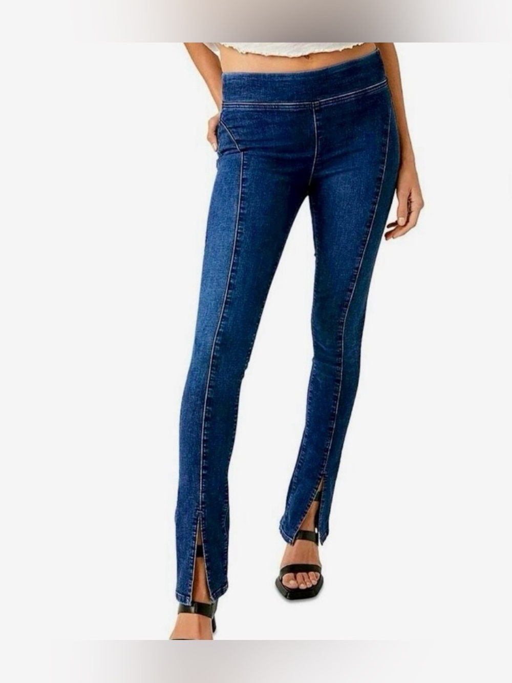 We The Free Double Dutch Pull-On Slit Skinny Jeans Denim Size Medium - Picture 1 of 11